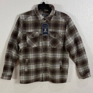 Distortion,Size L,Brown Plaid Men's Shirt Jacket